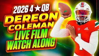 Miami Commit 4⭐️QB Dereon Coleman Live Film Watch Along [upl. by Chevy]