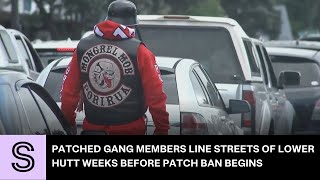 Patched gang members line streets of Lower Hutt weeks before patch ban begins  Stuffconz [upl. by Adnohser]