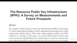 The Resource Public Key Infrastructure RPKI A Survey on Measurements and Future Prospects [upl. by Nikoletta]