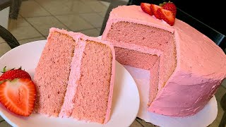 Strawberry Supreme Layer Cake from scratch  2 layers of strawberry cake with a strawberry frosting [upl. by Archie304]