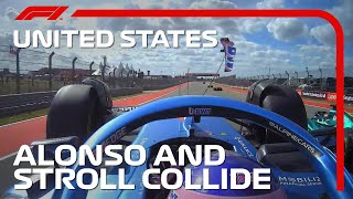 Fernando Alonso And Lance Stroll Collide  2022 United States Grand Prix [upl. by Ateiluj]