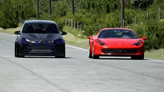 Golf 6 GTi Tuned vs Ferrari 458 Italia at Old SPA [upl. by Ulphia]