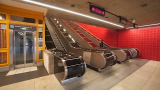 Sweden Stockholm Norsborg Subway station UBahn Metro TBana 4X escalator 5X elevator ride [upl. by Anitak]