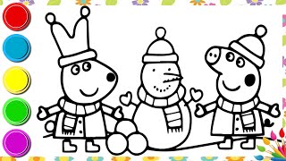 Peppa Pig Playing In The Snow  Peppa Pig Drawing and Coloring Peppa pig Tales [upl. by Eniotna979]