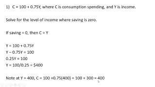 Consumption Function Finding where Saving is Zero [upl. by Morris]