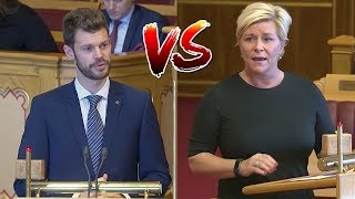 Siv Jensen FrP og Bjørnar Moxnes R i munnhuggeri om statsbudsjettet 2019 [upl. by Alford]