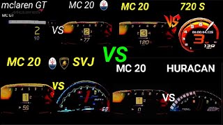 4 DRAGRACES Maserati MC20 vs Huracan vs aventador SVJ VS Mclaren 720s VS MCLAREN GT 0 300 kmh [upl. by Urbana]