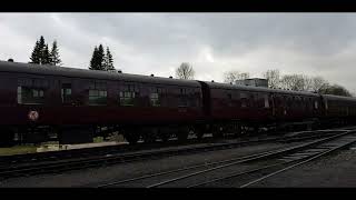 AMAZING USA WHISTLES USATC S160 Class No 6046 departs Cheddleton Station [upl. by Atsirak]