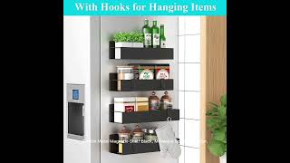 4 Pack Magnetic Spice Storage Rack Organizer for Refrigerator and Oven Black Fridge Organizers [upl. by Sidman]