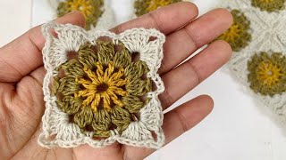 How to crochet a small flower granny square  Easy Crochet Lace Flower Motif [upl. by Laura]