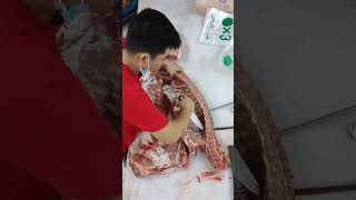 Pork and bones are being separated quickly 1 meat cookingknife food [upl. by Inhsor]