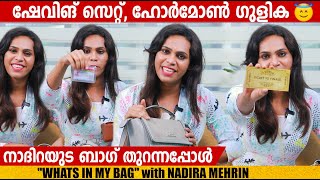 quotWHATS IN MY BAGquot with NADIRA MEHRIN  BIGG BOSS MALAYALAM GINGER MEDIA [upl. by Kono]