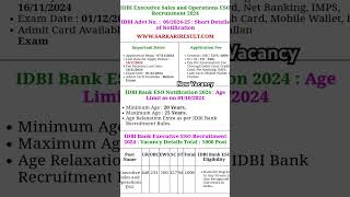 IDBI Executive Sales And Operation ESO Recruitment 2024 [upl. by Saihttam]