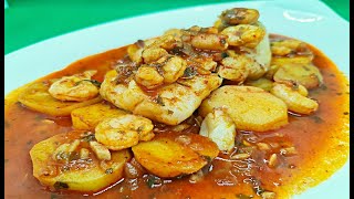 FILETES DE GALLINETA AL CAVA CON GAMBAS Y PATATAS RECETA FACIL SENCILLA RAPIDA DELICIOSA DE PESCADO [upl. by Coppola]