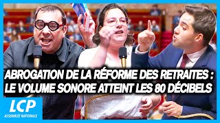 Abrogation de la réforme des retraites  le volume sonore atteint les 80 décibels dans lhémicycle [upl. by Nedda]