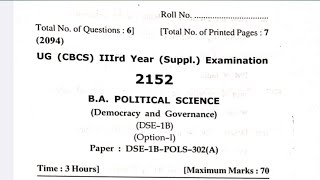 hpu BA 3rd year Political science code POLS 302 suppl questions paper [upl. by Argile]