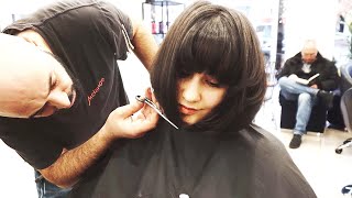 FRENCH HAIRSTYLE  SHORT BOB HAIRCUT WITH BANGS [upl. by Nesyaj]