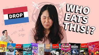 I tried 21 types of DROP Liquorice  WHY WOULD YOU EAT THIS 🤢 Horrible Dutch candy [upl. by Eselahc442]