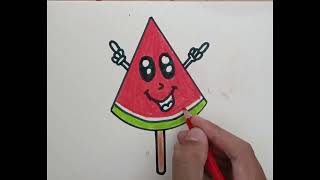 How to Draw A Cute Watermelon Icecream Drawing easy For Kids and Toddlers [upl. by Airrej]