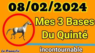 Pronostics PMU Mes 3 bases incontournable JEUDI 08 FÉVRIER 2024 VINCENNES [upl. by Ainesej]