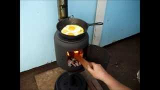 Cooking Eggs on the Little Homemade Potbelly Stove [upl. by Haliak45]