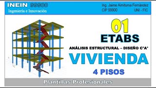 PREDIMENSIONAMIENTO  VIVIENDA 4 PISOS  ETABS  1ra Parte [upl. by Hutton494]