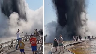 Hydrothermal Explosion Sends Yellowstone Tourists Fleeing [upl. by Releyks927]