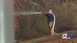 Another brush fire flares up near ExeterWest Greenwich line [upl. by Hayotal]