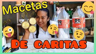 Como hacer MACETAS RECICLADAS con botellas de refresco MACETAS DE CARITAS 😀 😵 jardineandoconanais [upl. by Stallworth]