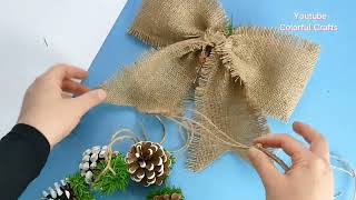 Easy Christmas Decor Pine Cone and Jute Hessian Fabric [upl. by Surazal533]