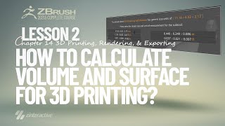 How to Calculate Volume and Surface for 3D Printing in Zbrush  Lesson2  Chapter14  Zbrush 20215 [upl. by Eded164]