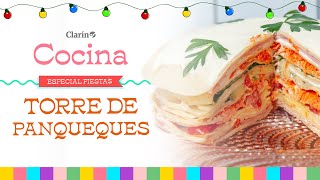 RECETA DE TORRE DE PANQUEQUES SALADA cómo hacer muy fácil una torre de panqueques para las fiestas [upl. by Nesbitt]