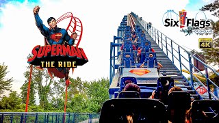 2023 Superman The Ride Roller Coaster On Ride 4K POV Six Flags New England [upl. by Enyad975]