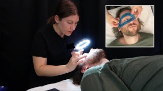 ASMR Eyebrow Measuring Trimming amp Facial Extractions  Real Person ASMR [upl. by Nirro]