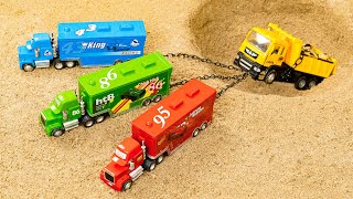 Mc queen container rescue mini truck stud deep into hole  Diy mini tractor to making road [upl. by Buller]