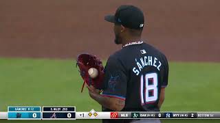 Sixto Sanchez Tries to Pick Off Imaginary Runner and Balks in a Run [upl. by Camilia]