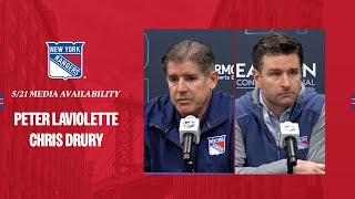 NYR Practice Peter Laviolette and Chris Drury Media Availability  May 21 2024 [upl. by Pomeroy300]