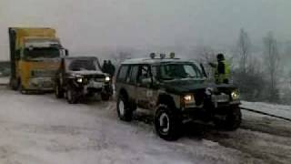 Wrangler Cherokee and GClass vs Volvo 18 wheeler [upl. by Lunette308]