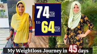 74kg to 64kg  My weightloss journey in 45 days  What i ate in a day [upl. by Evatsug803]