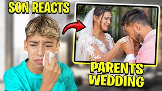 11 Year Old Son REACTS To Our WEDDING VIDEO EMOTIONAL 😢 [upl. by Atikahc]