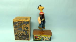 ANTIQUE MARX POPEYE JIGGER MECHANICAL TIN WIND UP TOY amp BOX [upl. by Harolda]