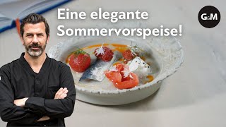 Rezept Sardine Tomaten amp Burrata von Andreas Caminada  GaultMillau Schweiz [upl. by Eedna]