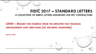 FIDIC 2017 Cl 24  L008 Request for evidence of Employer financial arrangements [upl. by Amsirahc]