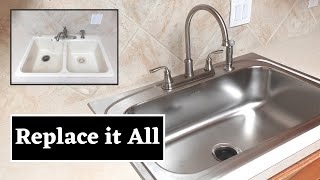 How to Install a Kitchen Sink Faucet amp Garbage DisposalReplacing Cast Iron with Stainless Steel [upl. by Bel]