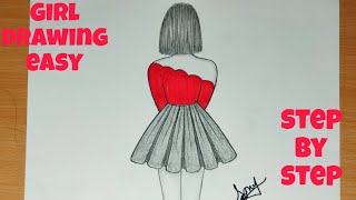 Very easy girl drawing  Girl drawing backside step by step  Pencil sketch [upl. by Denae]