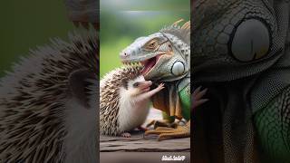 Animals fight  Iguana chameleon hedgehog shorts [upl. by Fidelas]