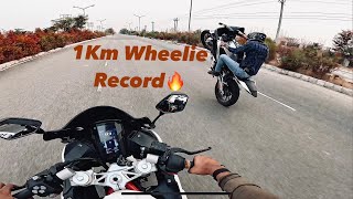 Longest wheelie Record🔥 R15M  1Km long How to wheelie [upl. by Akkimat]