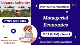 MBA HRM 1st Year  Managerial Economics  Question Paper  Alagappa University  May 2022 [upl. by Cornwell46]