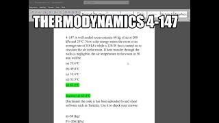 Thermodynamics 4147 A wellsealed room contains 60 kg of air at 200 kPa and 25°C Now solar energy [upl. by Zora664]