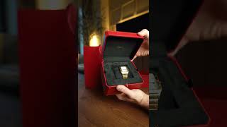 Cartier Santos unboxing in yellow gold medium model watches cartier cartiersantos [upl. by Leyes]